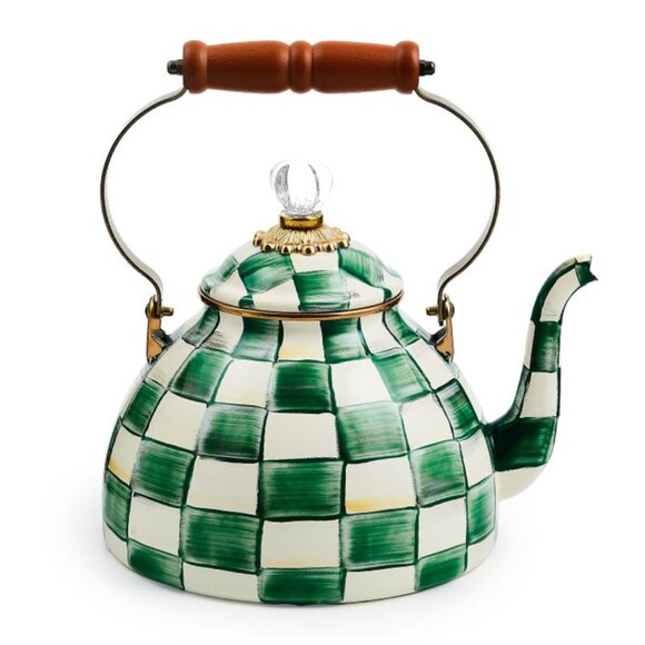 MacKenzie-Childs Emerald Check 3 Quart Tea Kettle - Picture 2 of 3